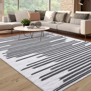 【GARVEE】Area Rug 9x12 Large Rug for Living Room Bedroom Modern Berber Stripe Area Rug Non Slip Non Shedding Rug Indoor Floor Cover Throw Accent Rug, Cream/Black
