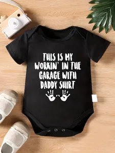 Baby Triangle Romper" This Is My Workin' in The Garage with Daddy Shirt "Letter Print Newborn Cute Short Sleeve Romper Bodysuit, for Outdoor