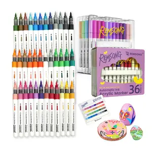 REMSONG Acrylic Paint Markers - Soft Brush Tip, Microporous Ink Control & Vibrant Tones! Quick-Dry, Washable & Safety-Certified for Easter Eggs, 3D Prints 24/36 Shades Acrylic Marker Set