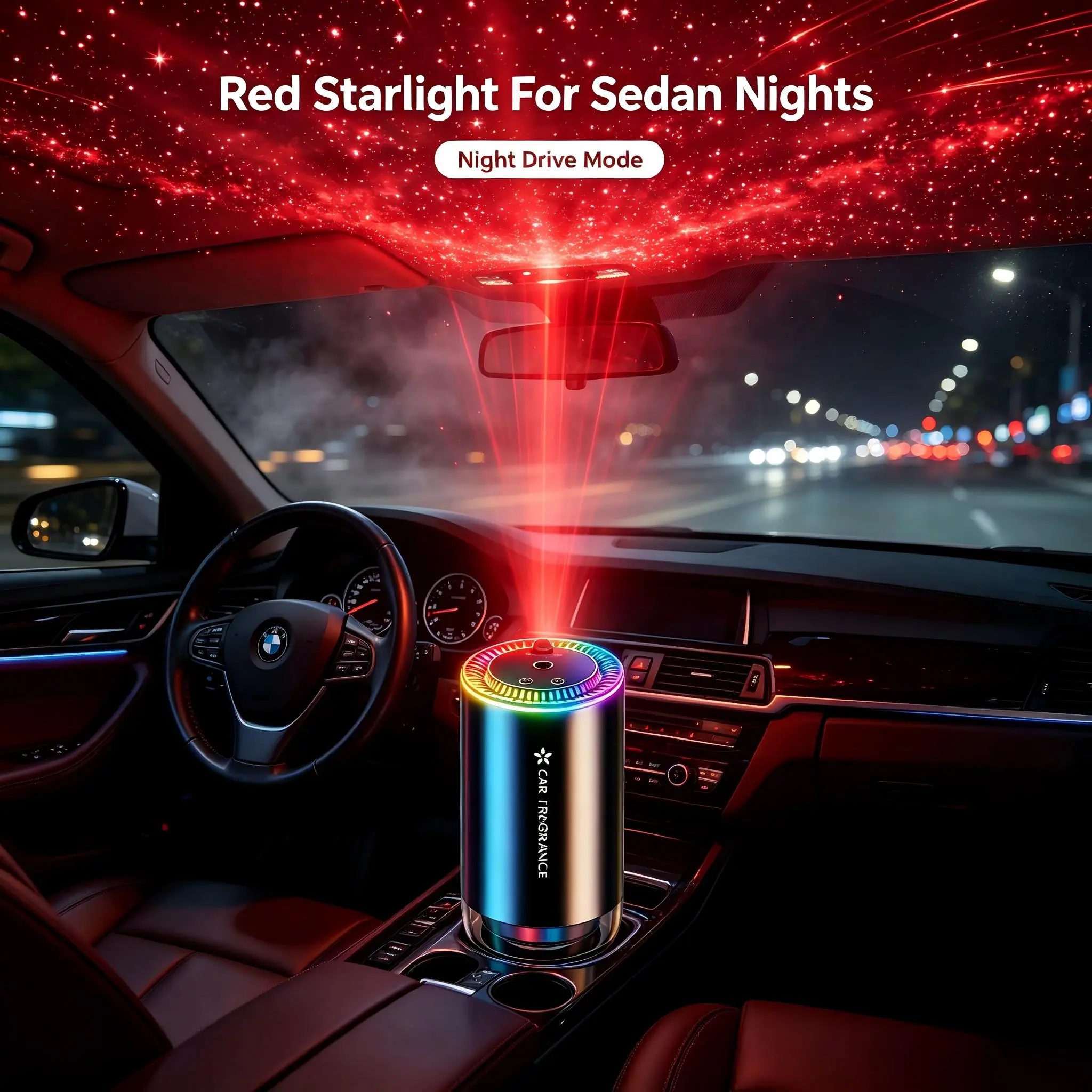 New 7-color ambient light with 1-level starry ceiling mode, car fragrance diffuser, intelligent 3-level aroma machine - car ornament, includes 1 bottle of 50ml ocean essential oil, suitable for home aromatherapy, car aromatherapy, and office aromatherapy.
