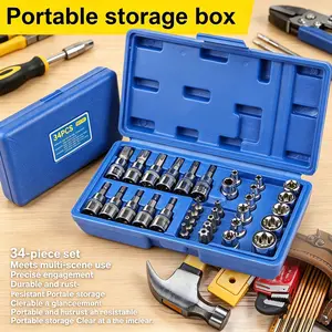 34Pcs Male Female Torx Star Bit Socket Set | E-Socket & Torx Bit Kit | S2 Steel Tamper Proof Security Bit Set with 1/4" 3/8" 1/2" Drive for Car Truck Auto Repair