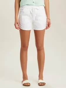 Marsha Solid Pull-On Shorts for Women – Elastic Waist Tie Front, Soft Sateen Casual Summer Shorts