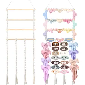 Macrame Flat Hair Claw Clip Holder Organizer,Large Capacity  Hair Clip Holder and Storage for Women Girls,Flat Claw Clips Storage Hanger  Decor for Wall,Door,Closet