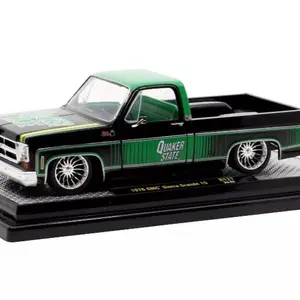 M2 Machines 1:24 1976 GMC Sierra Grande Quaker State Black/Green 127 Version A Diescast with Black Base