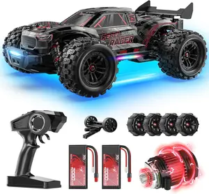 DEERC 1:14 Fast Brushless RC Car, 46+ MPH Off-Road 4WD Truck, 2*3S Lipo High-Speed RC Truggy, 7 Lighting Modes, All-Terrain for Snow, Sand & Mud