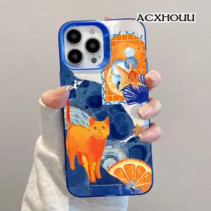 Softcase for iPhone 17 16 E Pro Max 15 Plus 14 13 12 11 XS XR CaseOrange Cat & Citrus Collage Anti-Fall Shockproof Protective Slim Cover