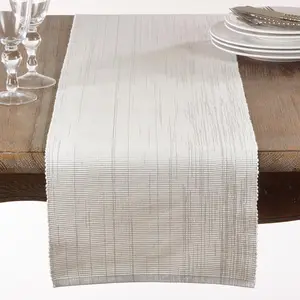 SARO  13 x 72 in. Rectangular Shimmering Woven Cotton Table Runner - White