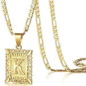 IRADA 14K Gold Plated Square Monogram Initial Letter Pendant Necklace for Men Women 2.3cm x 1.8cm Everyday Versatile Jewelry Labor Day Gift