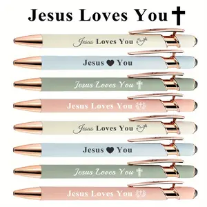 8Pcs Jesus Loves You Ballpoint Pen Set, Inspirational Cross and Heart Design, Perfect Gift for Church Members, Pastors, and Christian Friends, Daily Reminder of Faith and Hope, Black Ink, Age14+, Thanksgiving gift / Christmas gift