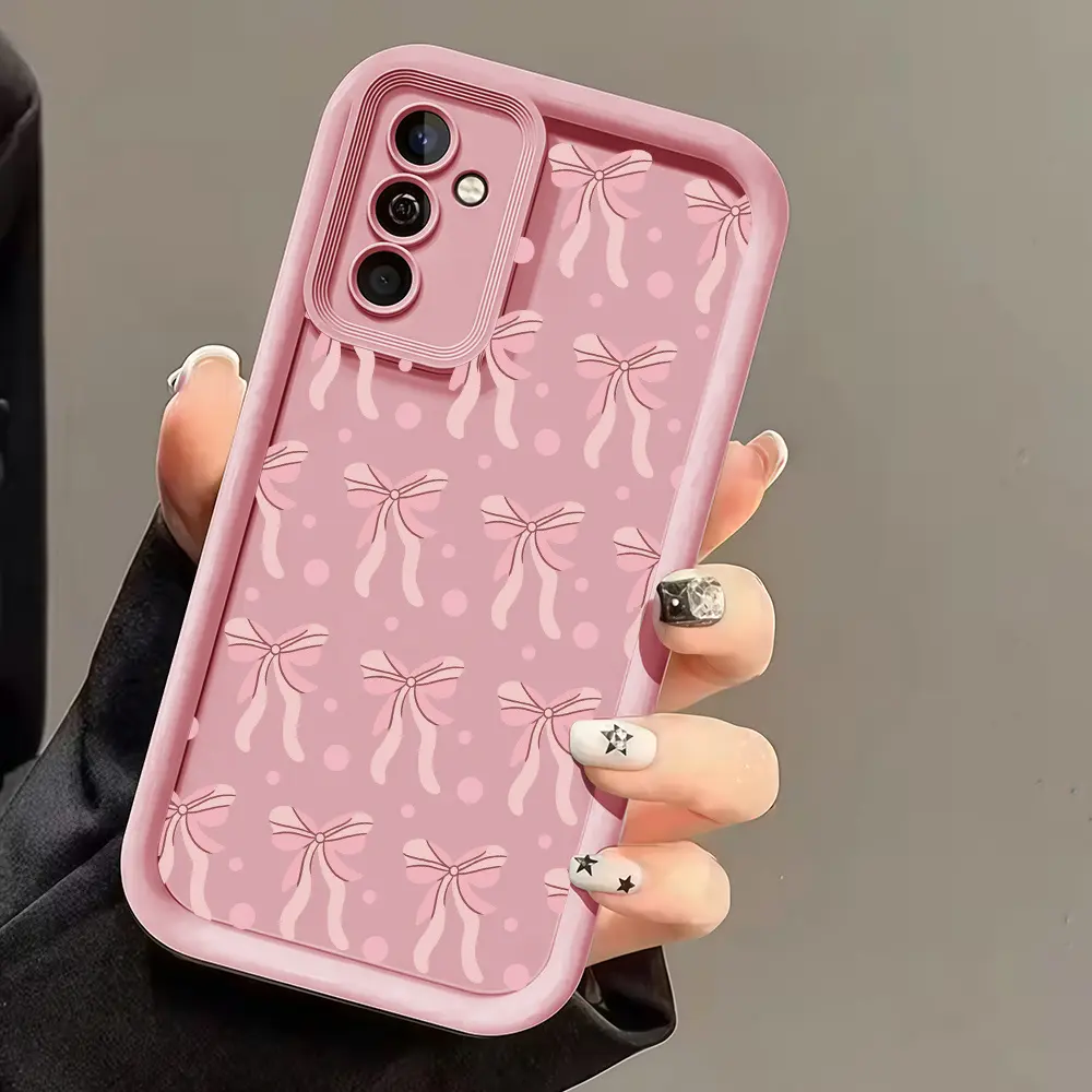 Pink Ribbon Bow 2D Printed Soft Silicone TPU Smartphone Cover - Protective, Shockproof, Full Camera Lens Protection, Raised Edges, for Samsung Galaxy S26 S24+ S25 S23 S22 S21 Ultra FE A54 A53 A52 A36 A35 A34 A33 A17 A16 A15 A14 A13, Gift Accessory, Handhe
