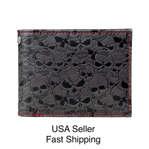 Skull Wallet - Collage - Dark Steam Punk Rock Grunge Biker Metal - Bifold Cash Credit Card