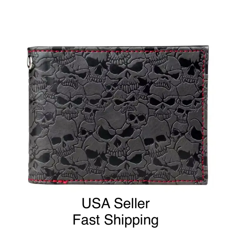 Skull Wallet - Collage - Dark Steam Punk Rock Grunge Biker Metal - Bifold Cash Credit Card