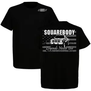 Retro Square Logo T-Shirt Chevrolet Truck Theme Shirt Legend Never Dies 100% Cotton Classic Short-Sleeve Top for Car Enthusiasts Menswear - Digital Print, Casual