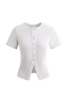 Women's Striped Short Sleeve Knit Button Cardigan Top, Elegant Fitted Design, Perfect for Commuting, Dates, Casual Social Gatherings