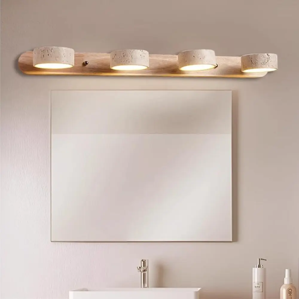 1-Light LED Linear Bathroom Wall Fixture, Farmhouse-Nordic Stone & Wood Wall Sconce with Natural Stone Accent, Rotatable Shade for Mirror Illumination, 3.9" W × 1.5" H Indoor Home Improvement Lighting