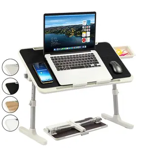 PHANCIR Foldable Laptop Lap Desk with 3 USB Ports, Adjustable Bed Tray Table, Built-in Fan and Light, Storage Drawer, for Home, Office & Outdoor Use