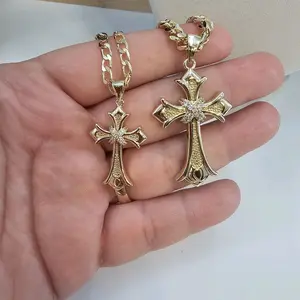 (37) #1.  #2  14K Gold Laminated Cross Pendant and Chain - 18 Inches or 20 Inches - Elegant Design for Fine Jewelry Collection