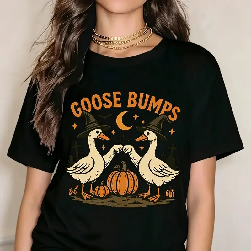 Goose Bumps Halloween T-Shirt, Witch Goose Clipart, Cute Goose Halloween Design, Fist Bump Geese Sublimation, Fall Pumpkin Goose T-Shirt