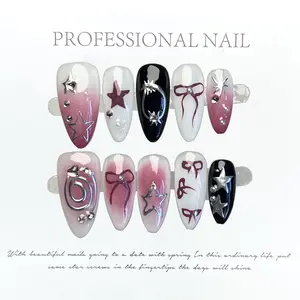 Gothic Celestial Star Charms Press-On Nails | Reusable Acrylic Tips for Vampire Parties, Night Events & Dark Manicure | Matte-Glossy,Gel Summer,Nail Collection,Home Nail Duo & Gemstone Accents