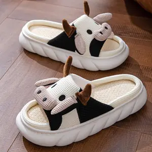 Unisex Adorable Cow Pattern Open Toe Home Slippers, Comfy Non Slip Casual Breathable Bedroom Shoes Footwear