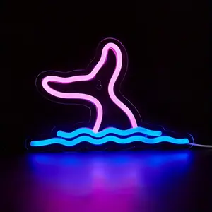 LED Backlit Neon Sign Mermaid Tail for Bedroom, Bar, Restaurant Christmas Birthday Party Gift, 5V USB Powered with On/Off Switch