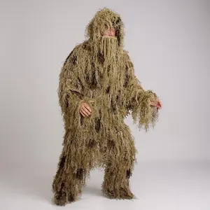 All Terrain Camouflage Ghillie Suit Complete Set with Pants Jacket Hood Breathable Mesh Inside Lining Mildew Resistant Non Allergenic & Rifle Cover Outdoor Survival Tools