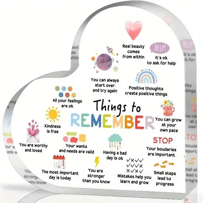 Heart Shaped Acrylic Sign, 1 Count Desktop Decoration Sign, Mental Health Decor, Perfect Gift for Social Workers, Classroom Counselors, Living Room De