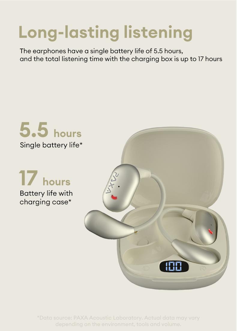 PAXA KC-10 Open-Ear OWS Wireless Headphones with Bluetooth 6.0, Waterproof Sports Design, ENC Noise Reduction Mic, Comfortable Fit, Audio Wireless Earbuds for Music & Calls, Compatible with Android & iOS