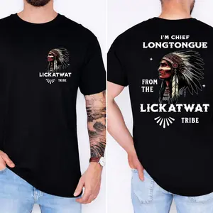 Chief Longtongue Parody T Shirt – Funny Satirical Tribal Humor Graphic Tee For Men Women, Bold Meme Quote Novelty Shirt, Retro Joke Statement Apparel, Unisex Casual Graphic T-Shirts