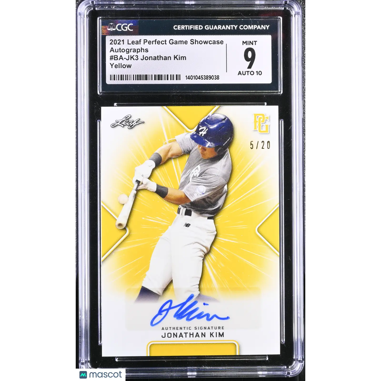 Jonathan Kim CGC 2021 Perfect Game Showcase #BA JK3 Yellow Auto 5/20 Baseball 9