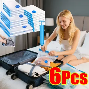 6PCS Vacuum Bag With Valve or Pump for Clothes Storing Large Plastic Compression Empty Bag Travel Accessories Storage Container