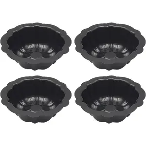 4 count Fluted Mini Cake Pan Nonstick Fluted Cake Pan Carbon Steel Tube Pan  Metal Oven Baking Mold with Flower Shape for Cupcake Baking