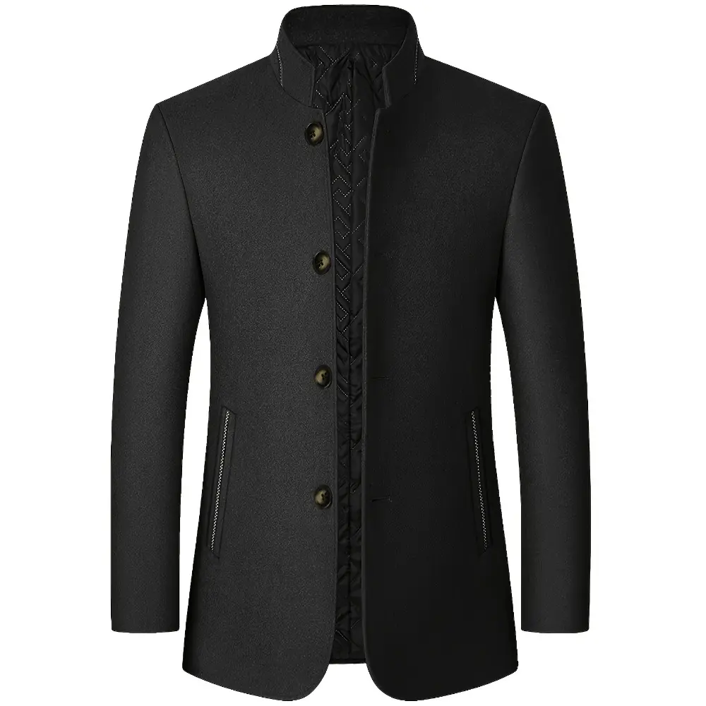 Men's Long wool Sleeve Elegant Collared Neck Suit Jacket - Single-Breasted, Side Pockets, Textured, Aesthetic Style for Autumn Winter Formal Workwear Menswear Classic Office
