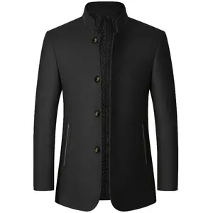 Menswear Lambskin Jacket - Men's Stand-Up Collar Single-Breasted Side Pocket Style, Polyester Fiber Lining for Cold Resistance and Warmth, Texture Fabric for Autumn Winter Semi-Formal Office & Daily Wear