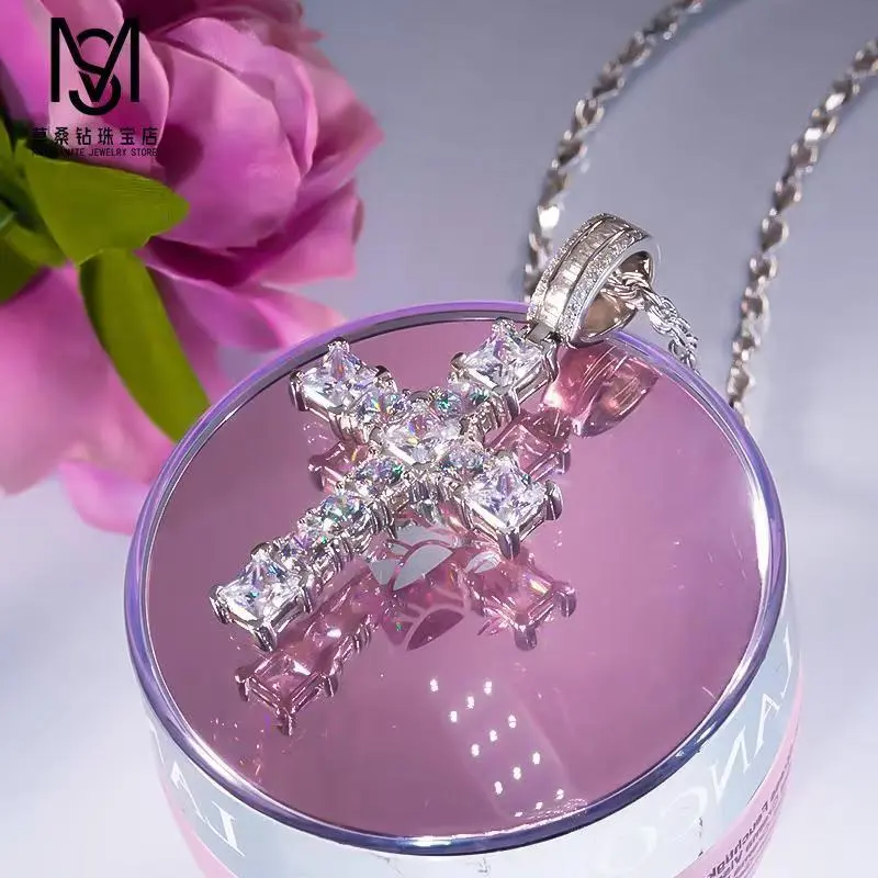 Diamond cross necklace, 18k platinum, sophisticated modern minimalist design, versatile for all occasions, clavicle chain.