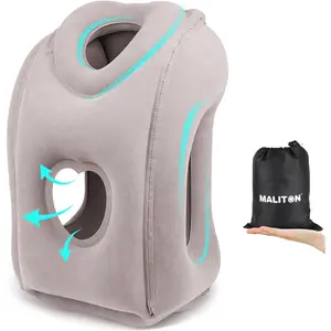 Maliton Inflatable Travel Pillow for Airplane Comfortable Sleeping to Relieve Neck and Shoulder Pain, Support Head Inflatable Pillow for Long Flights, Used for Airplanes, Cars, Trains, Office(Grey) Maliton