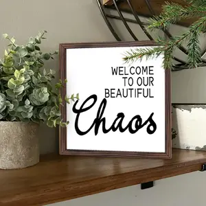 Welcome To Our Beautiful Chaos Letter Pattern Wooden Frame Sign, Rustic Welcome Sign, Front Door Decorative Wooden Frame Sign, Housewarming Gift