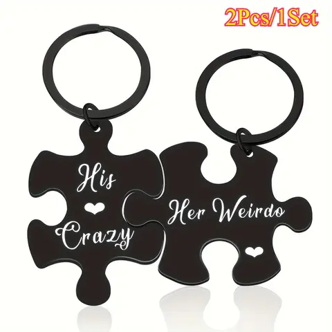 Couple's 2-Pcs Durable Stainless Steel Custom Shaped Puzzle Keychains - Letter Match Pendants, Romantic Casual Accessory, Keychain for Car Keys, Initial Bag Charm, Customized Couple Gifts for Adults