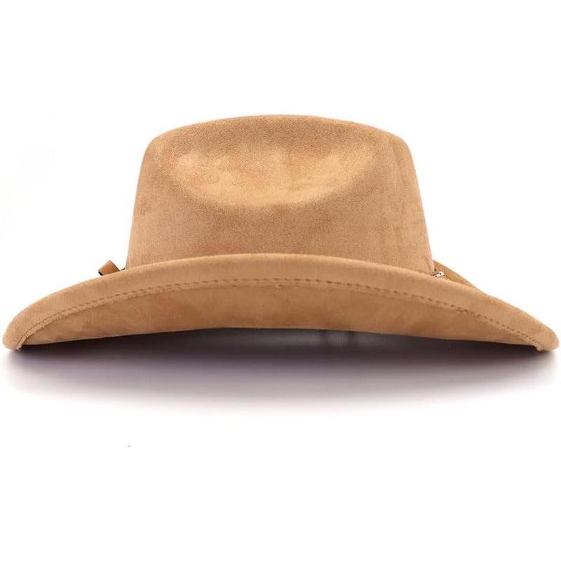 Classic Suede Cowboy Hat for Adult Wide Brim Western Cowgirl Hat Women Fedora Hat with Leopard Print Hatband