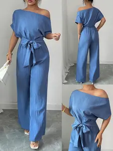 Elegant Women's Jumpsuit Overalls, Loose Fit Wide Leg Slimming Design, Commuter Style with Belt, Perfect for Office Wear Womenswear