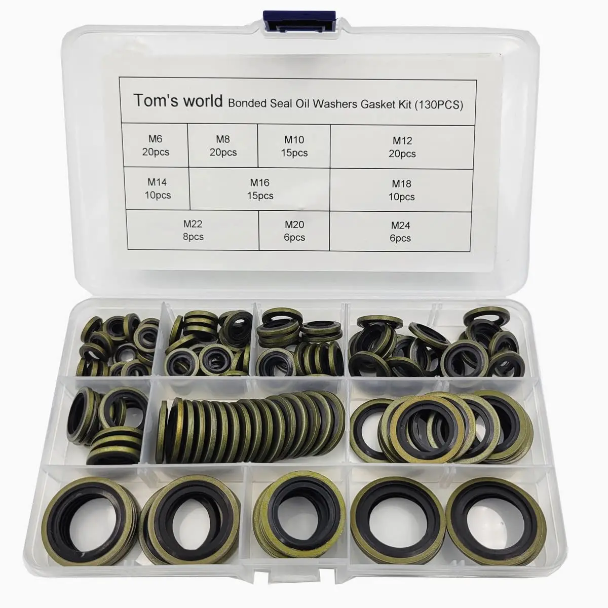 130Pcs Self-Centered Bonded Seal Oil Washers Gasket Assortment Kit for Plumbing, Automotive, Mechanical, Electrical, Cylinder Repairs (M6-M24)