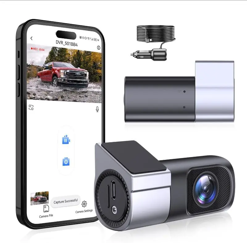 Car 360° Rotating Dash Cam with Built-in WiFi, 1080P FHD Video, Night Vision - 24H Parking Mode, G-Sensor, Loop Recording, Type-C Port