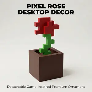 Pixel Rose Flower Decoration, Unique Floral Ornament, Durable Plastic, Bedroom Desk, Office Decor, Holiday Gifts, No Power Needed