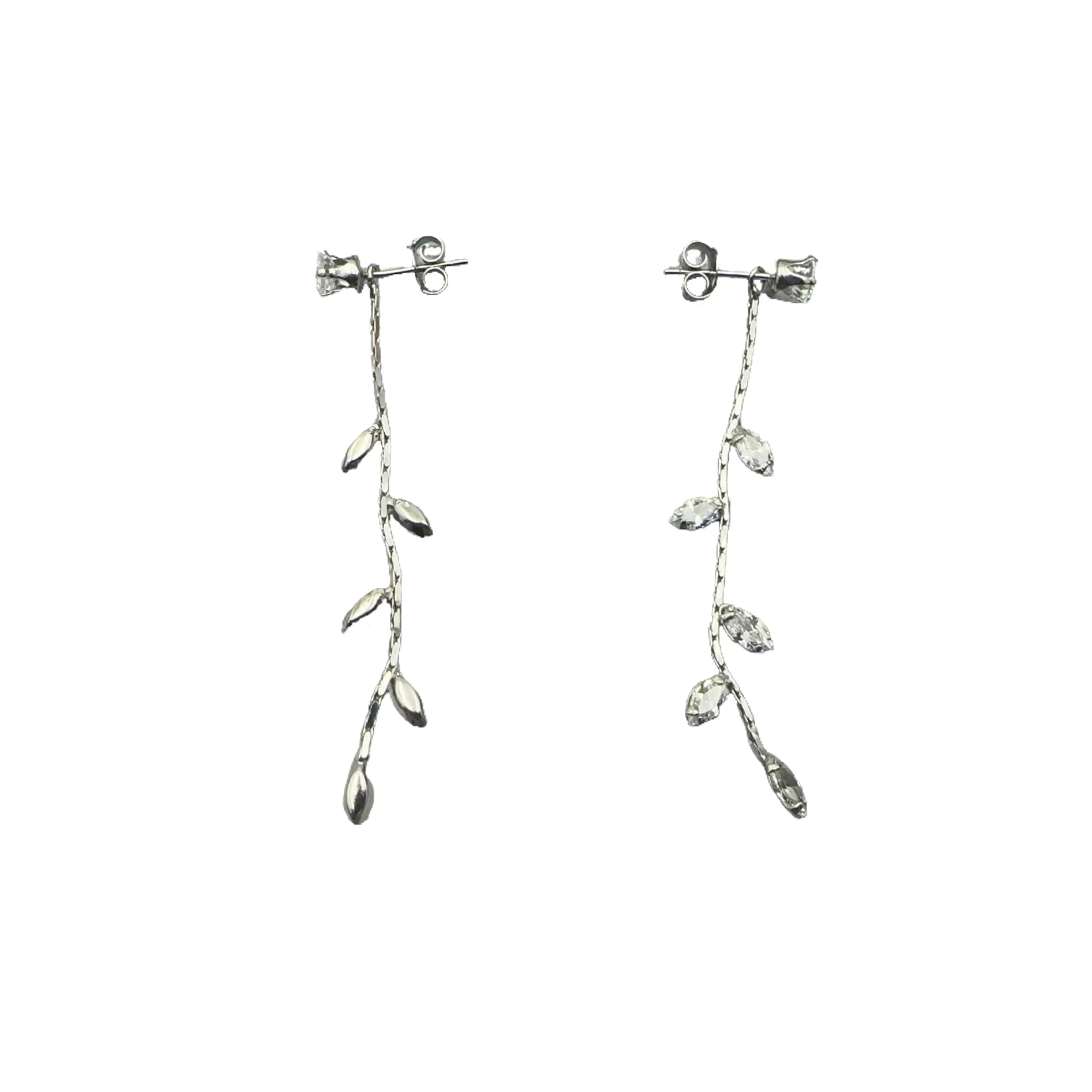 H2 Pure Silver Willow-Leaf Long Tassel Stud Earrings