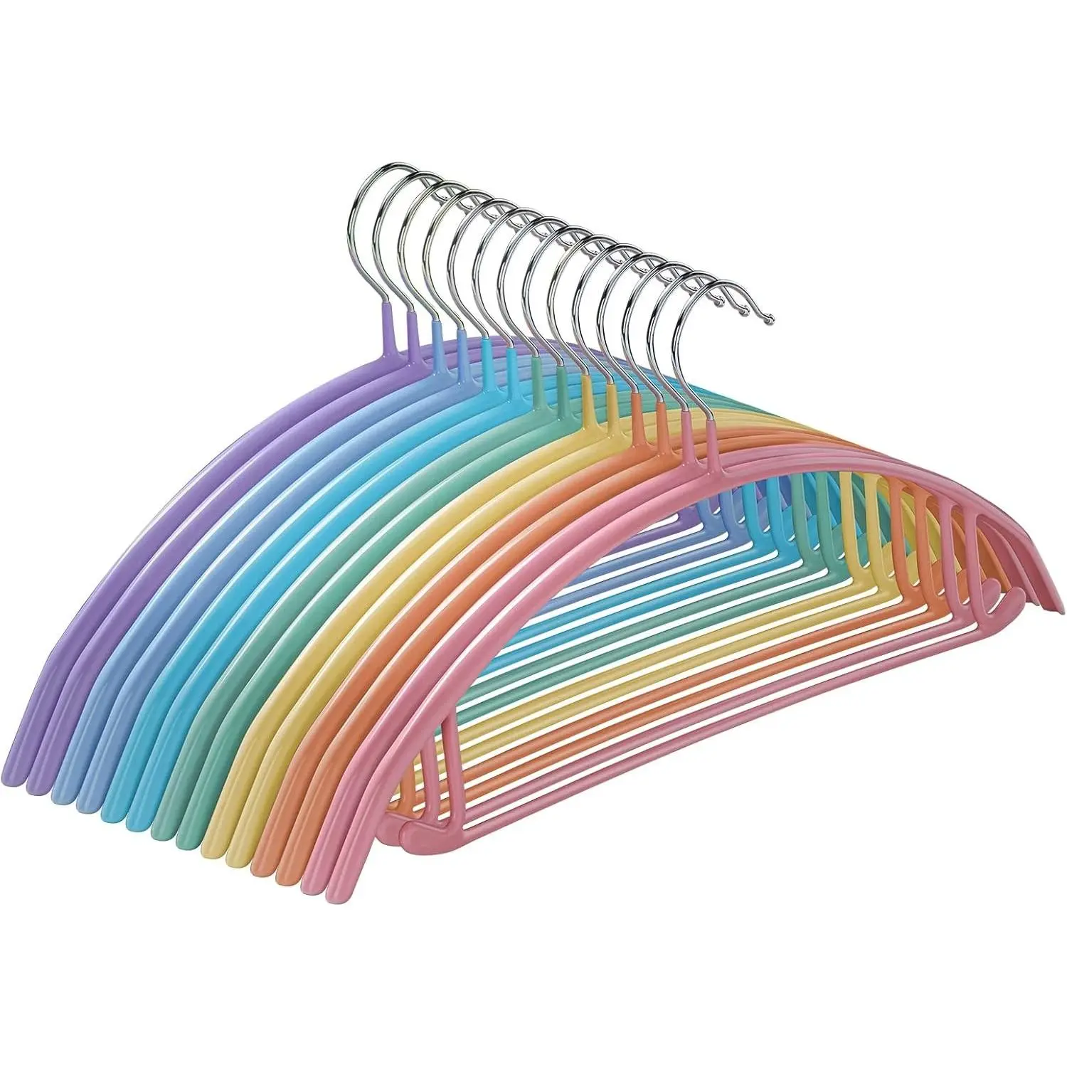 Clothes Hangers Non Slip Rubber Coating Metal Hanger Colorful, 14 Pack | Heavy Duty Durable, Shoulder Bump Free, 16.5 inch Wide Adult Coat Hanging for Closet, Sweater, Suit, Dress, Jacket, Shirt