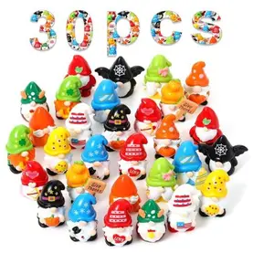 Miniature Resin Gnome Figurines Set 30 Pcs 15 Styles Independence Day 4th of July Seasonal Holiday Gnome Statues for Fairy Garden Terrarium Plant Pots Decor