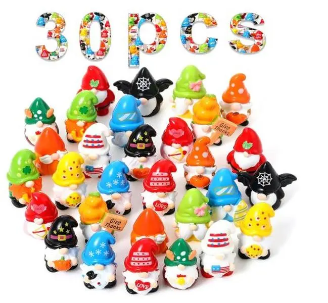 Miniature Resin Gnome Figurines Set 30 Pcs 15 Styles Independence Day 4th of July Seasonal Holiday Gnome Statues for Fairy Garden Terrarium Plant Pots Decor