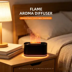 Flame Effect Aroma Diffuser, 7-Color LED Cool Mist Humidifier, Quiet USB Essential Oil Diffuser for Bedroom, Desk & Home Decor