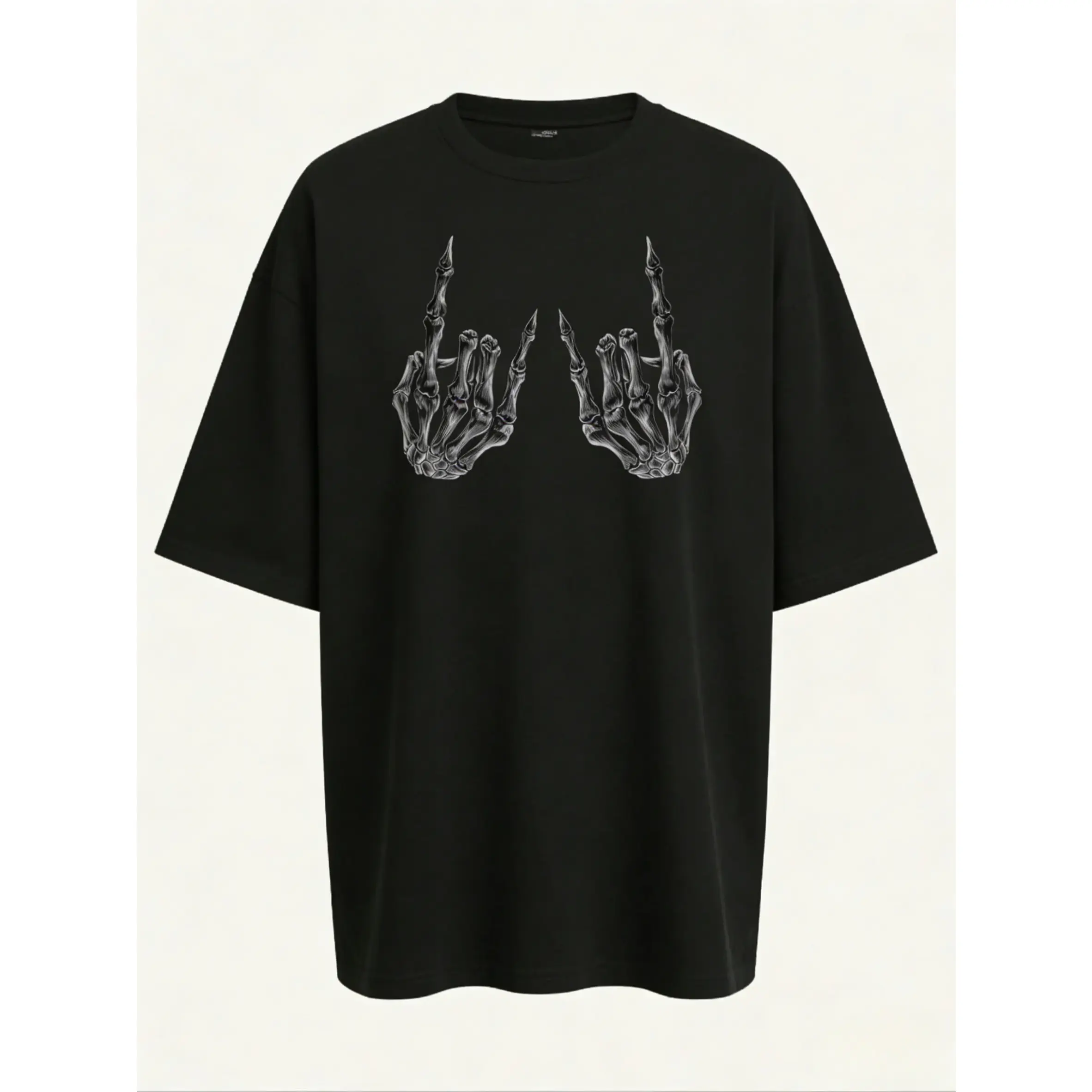 Women's Skeleton Hand Gesture Print Round Neck Short Sleeve T-shirt, Casual Short Sleeve Top for Summer, Ladies Clothes for Daily Wear,