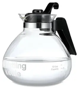 Medelco WK112 Heat-Resistant Glass Stove Top Whistling Tea Kettle - 12-Cup, Plastic Lid, Pack of 4, for Camping, Kitchen Use